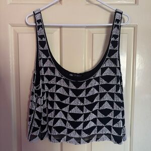 Zara white beaded black cropped tank top XXL